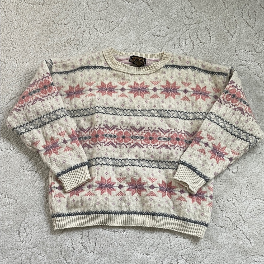 Eddie Bauer Cream and Pink Sweater